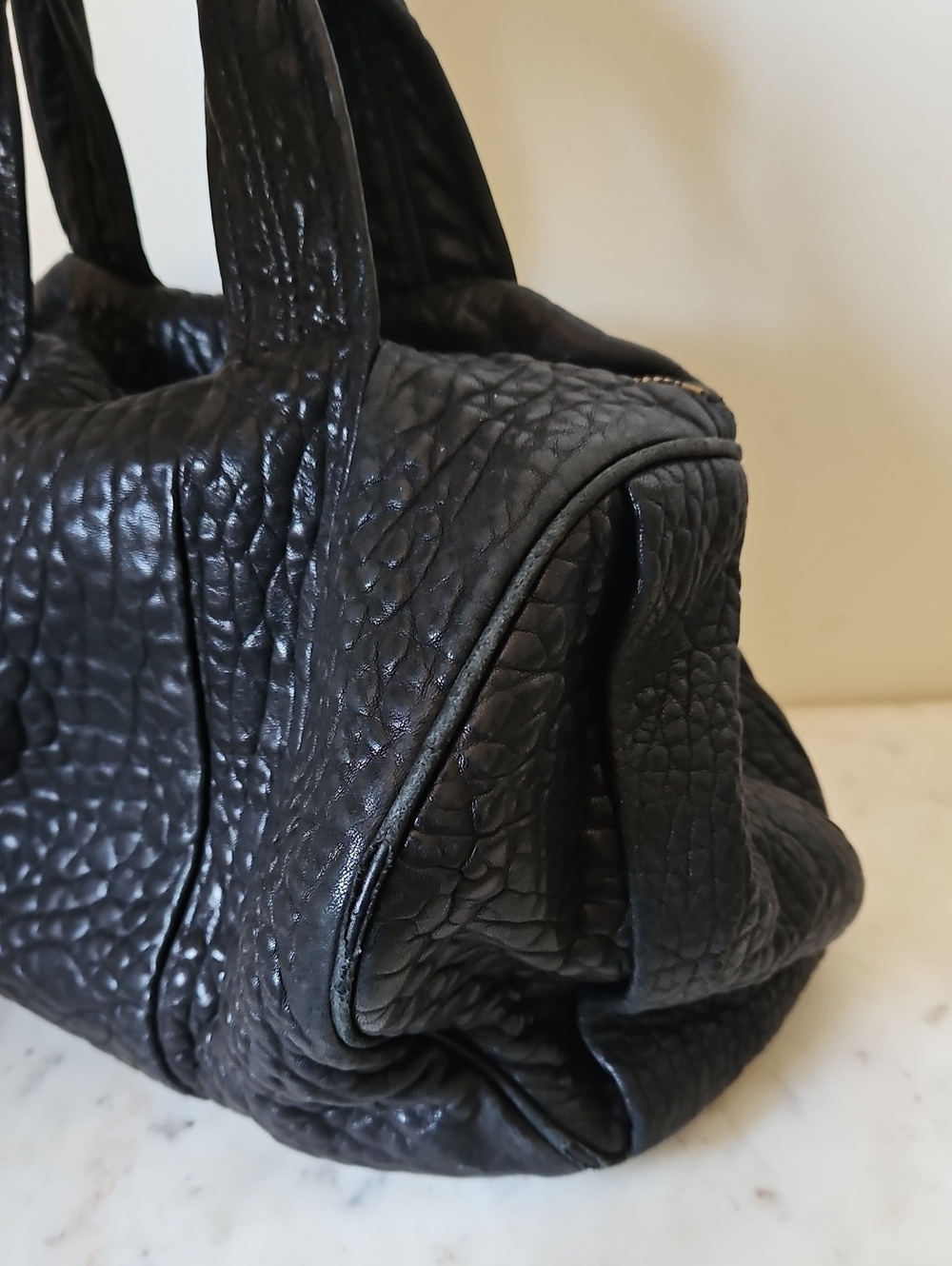 ALEXANDER WANG: Vintage  Black Textured Leather Rocco Bag - Picture 10 of 12
